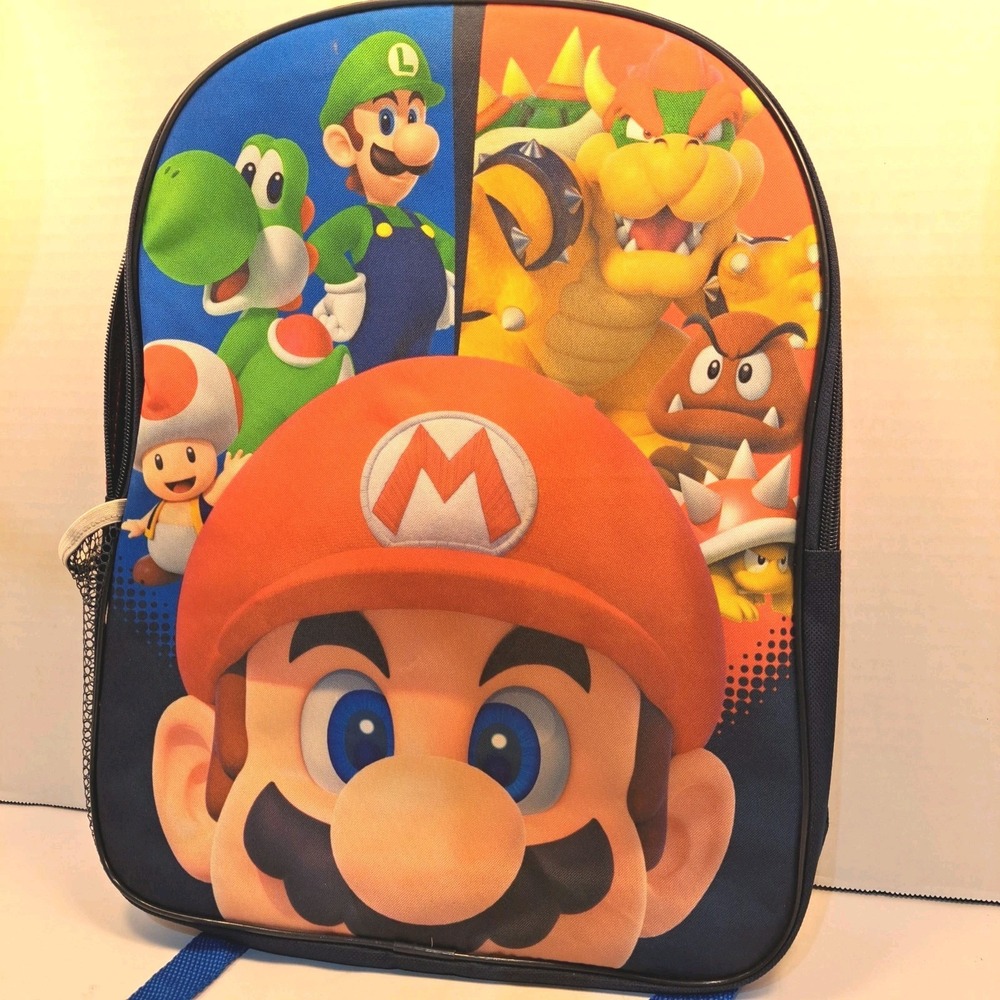 Super Mario Kids Back Pack Book Bag Luigi Nintendo Blue Red